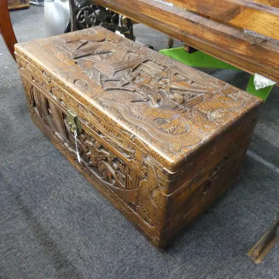 CARVED CAMPHOR WOOD CHEST 730 X 330MM