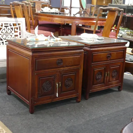 PR CHINESE ROSEWOOD BEDSIDE CABINETS note one with fading 560x560x580mm
