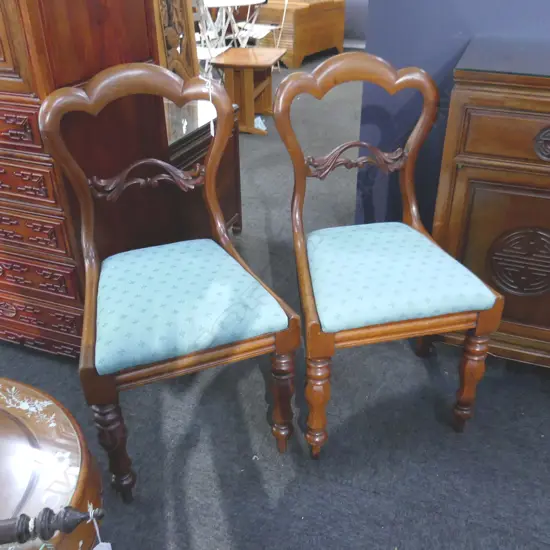PR VICTORIAN DINING CHAIRS - REUPHOLSTERED IN GREEN FABRIC