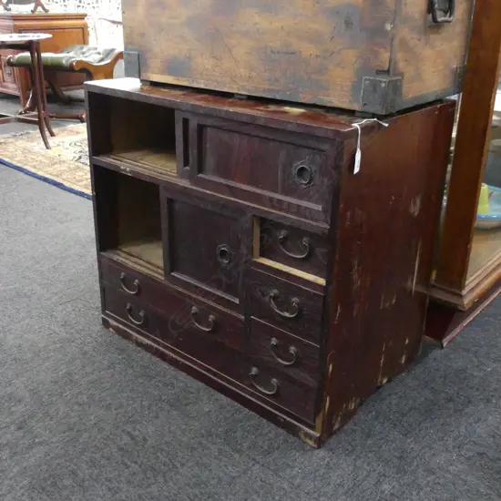 OLD JAPANESE BEDSIDE TANSU CHEST H.573mm