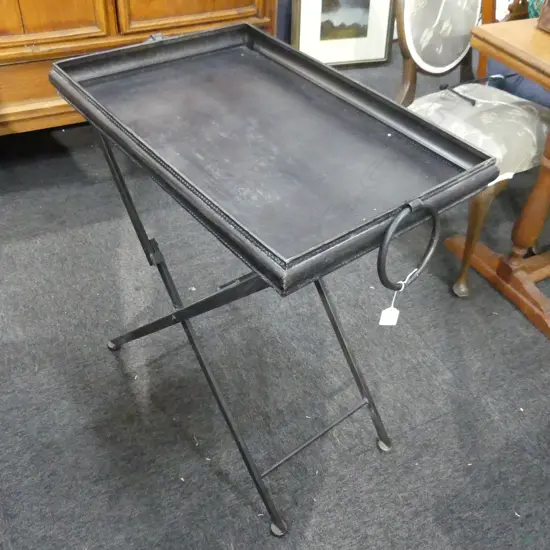 BLACK METAL FOLDING DRINKS TRAY 615x420x715mm