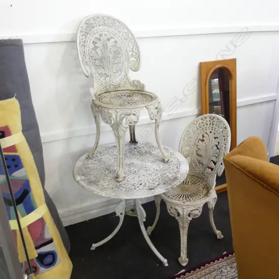 WHITE METAL 3 PCE PATIO SET; PR CHAIRS & TABLE