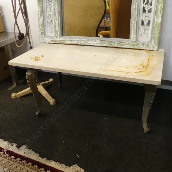 OUTDOOR COFFEE TABLE; MARBLE & CAST IRON