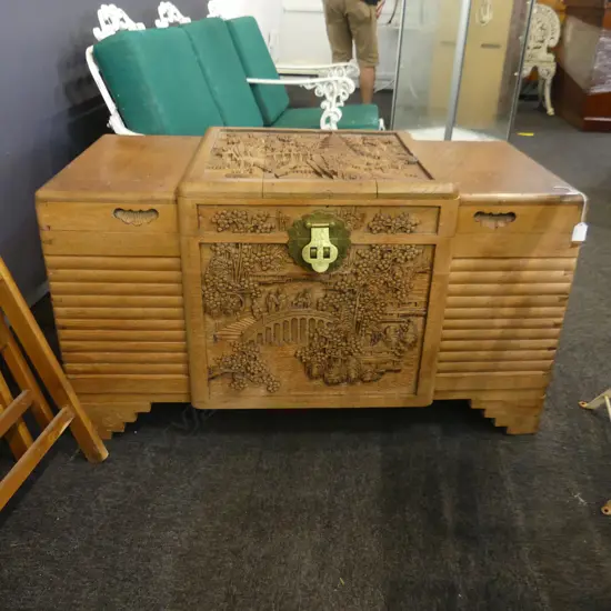 CHINESE DECO CARVED WOODEN CAMPHOR CHEST 1000x500x580mm