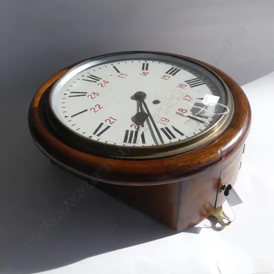LATE VICT. MAHOGANY CIRCULAR WALL CLOCK - (with 24 hour numbers as well) D.400mm
