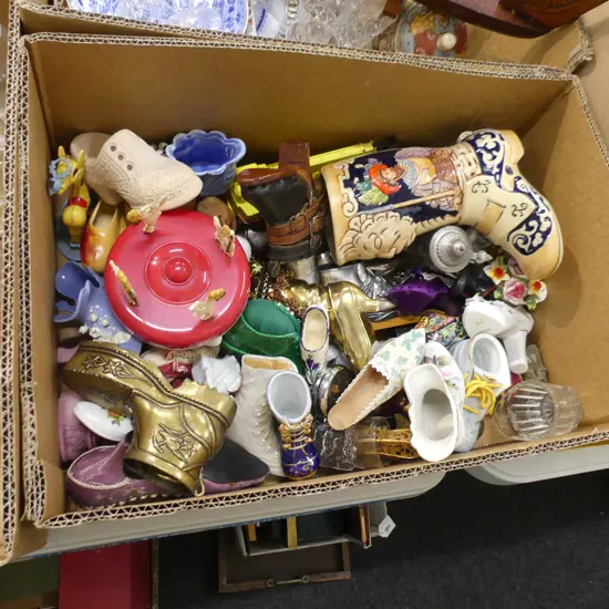 BOX LOT ASST. SHOE TRINKETS ETC