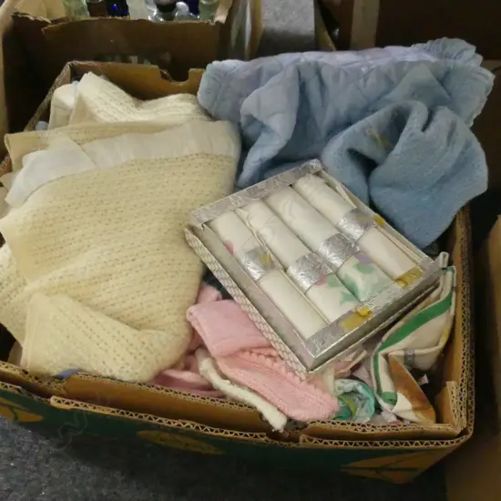 BOX LOT ASST. LINENS / WOOLENS 