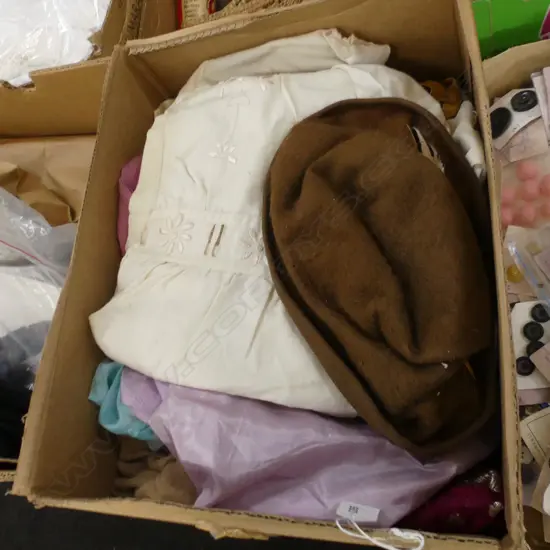 BOX ASST VINTAGE CLOTHING, HATS ETC..