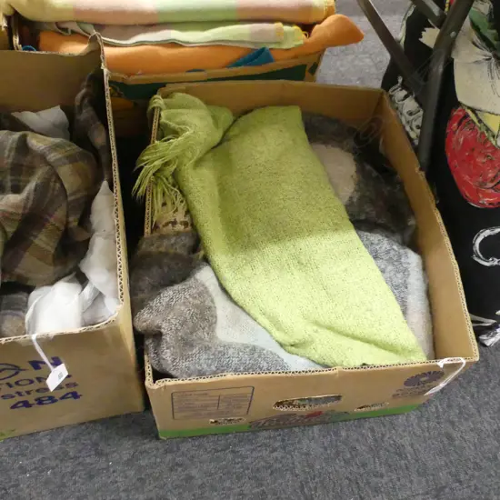 BOX LOT OLD TRAVEL RUGS ETC..