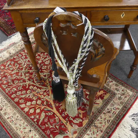 3 ASST CURTAIN TIE BACKS; SAGE & CREAM, BLACK WITH GLASS PRISM & ONE WITH RIBBONS & BEADS