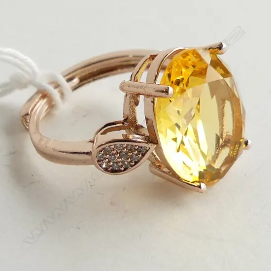 PLATED ROSE COLOUR WITH YELLOW STONE/ CZ DRESS RING