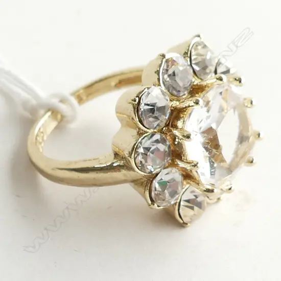 GOLD TONED ON 925 SILVER LG DIAMANTE CLUSTER  DRESS RING
