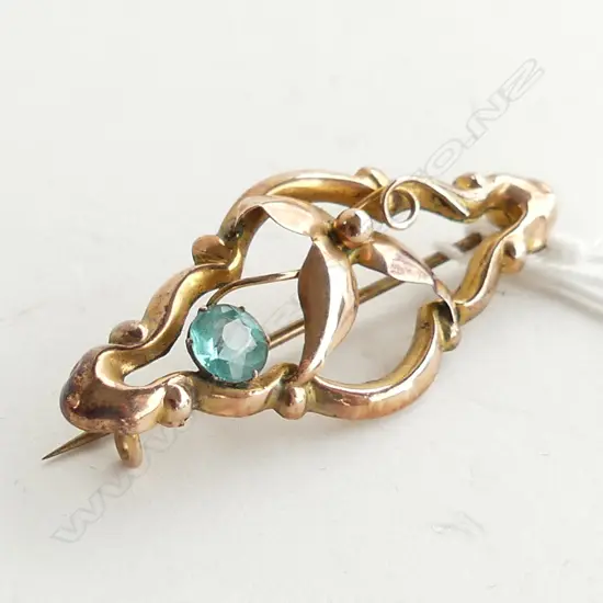 9CT GOLD BROOCH WITH BLUE GEM STONE 1.9GMS 