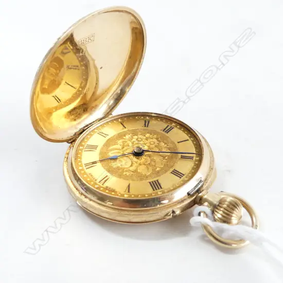 18CT YELLOW GOLD POCKET WATCH 32gms. running no glass. dust cover not gold