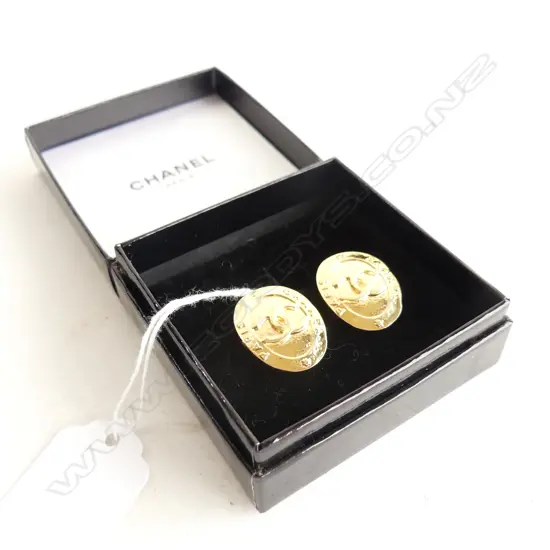 PR GOLD PLATE CHANEL CLIP ON EARRINGS, MADE IN FRANCE, BOXED