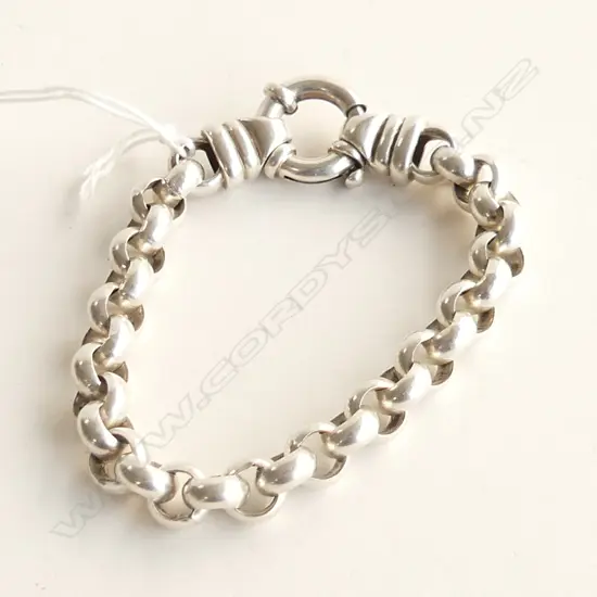 HEAVY CAST SILVER BELCHER LINK BRACELET sprung ring clasp