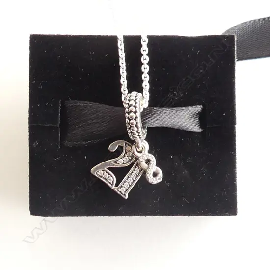 PANDORA STG SILVER CHAIN WITH '21' CHARM PENDANT - WITH ORIGINAL BOX