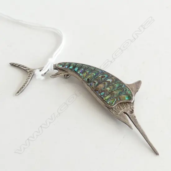 VINTAGE STG SIL & PAUA MARLIN BROOCH