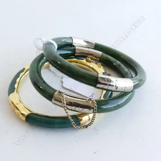 3 ORIENTAL JADE BANGLES 60mm int. dia.