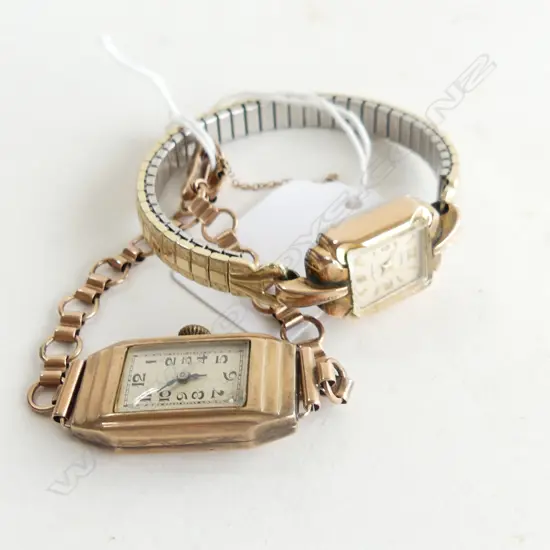 9CT ROSE GOLD WRIST WATCH AND STRAP AND A ROLLED GOLD WRIST WATCH