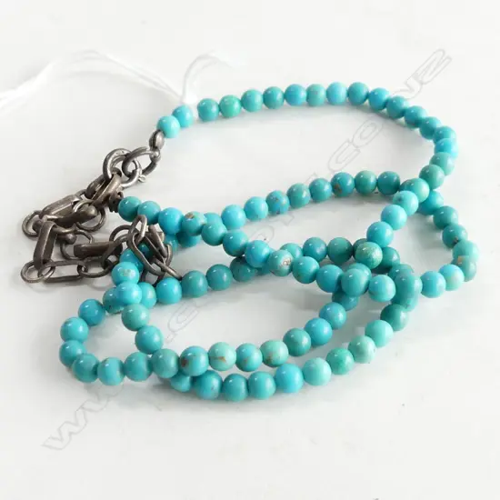 TURQUOISE UNIFORM BEAD NECKLACE W SILVER FITTINGS