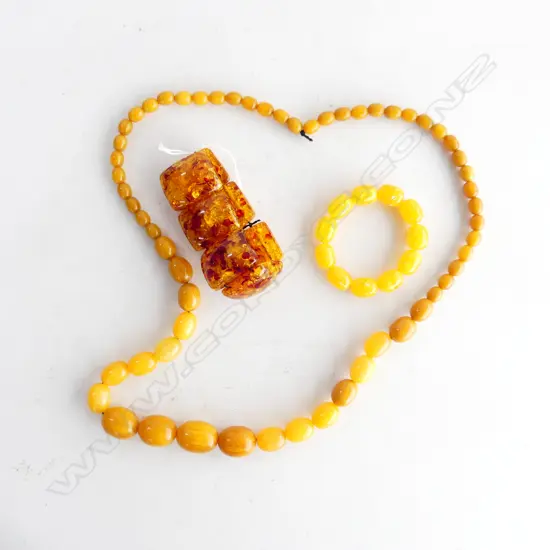 AMBER COLOUR  BEAD NECKLACE & TWO BRACELETS