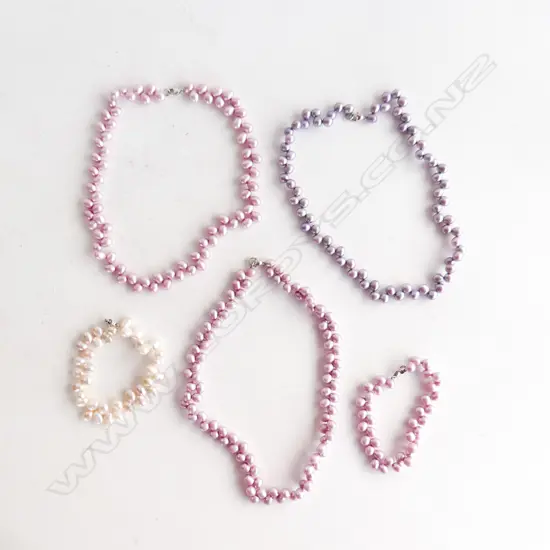 FIVE FRESH WATER PEARL NECKLACES AND BRACELETS