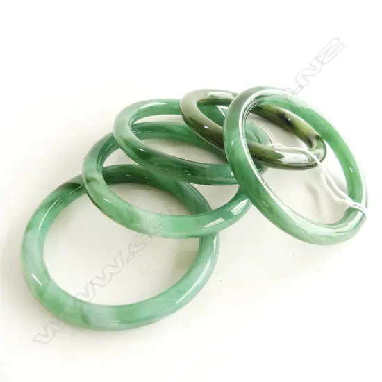 5 GREEN GLASS JADE COLOUR BANGLES 60mm int. dia.