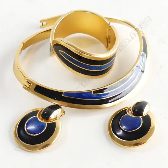 VINTAGE ORENA PARIS DESIGNER COSTUME JEWELLERY SUITE 1980'S choker + bangle + earrings