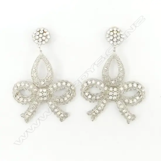 PR LG DIAMANTE BOW COSTUME CLIP ON EARRINGS H.135mm