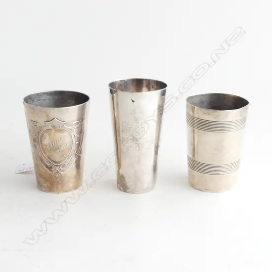 3 GERMAN 800 SILVER BEAKERS; 'MARIE 7.6.1903' H.85mm 295 GRAMS