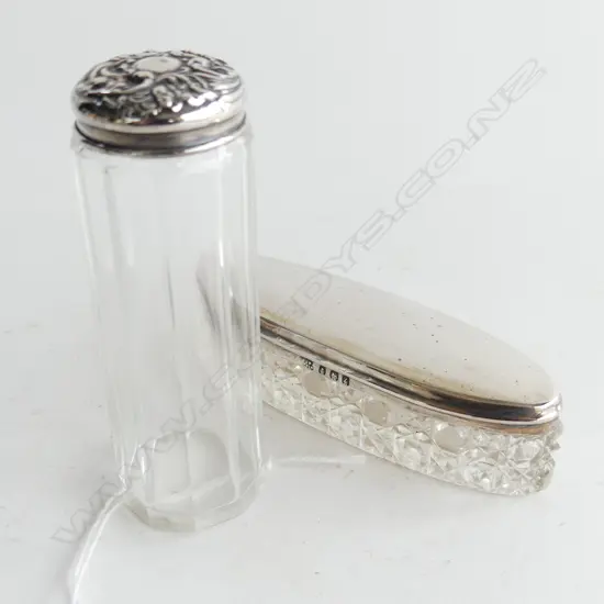 TWO SILVER TOPPED DRESSING TABLE POTS