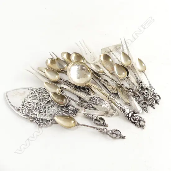 23 PCES ASST. 800 SILVER CUTLERY; SET 12 TEASPOONS + ETC 370 GRAMS