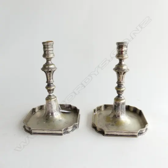 PR ANTIQUE SILVER OVER COPPER CANDLESTICKS H.180mm