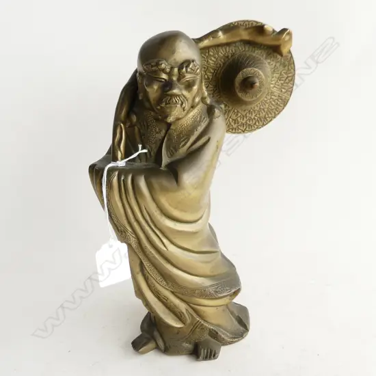 ORIENTAL BRASS FIGURINE; ELDERLY MAN H.270mm