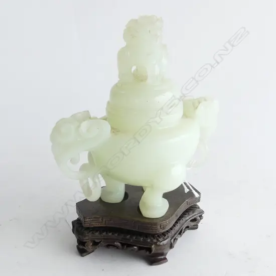 JADE INCENSE BURNER WITH WOODEN STAND H. 150MM