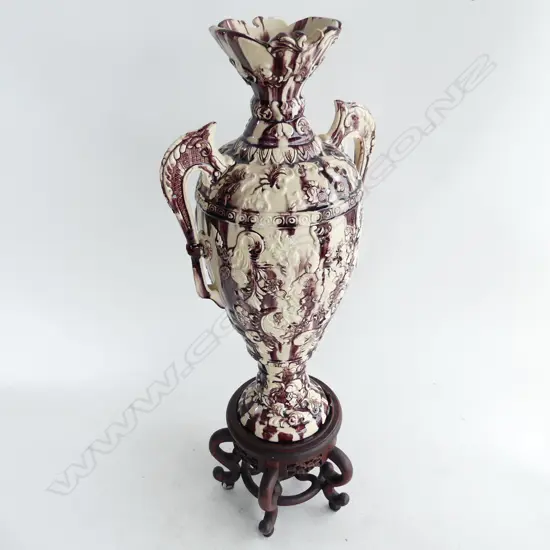 LG 19TH CENTURY JAPANESE AWAJI POTTERY VASE WITH STAND (H 610MM INCL STAND)