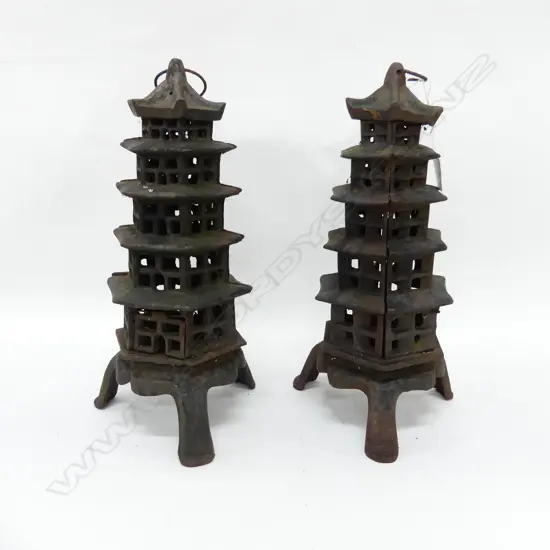 2 CAST IRON TEMPLE LANTERNS