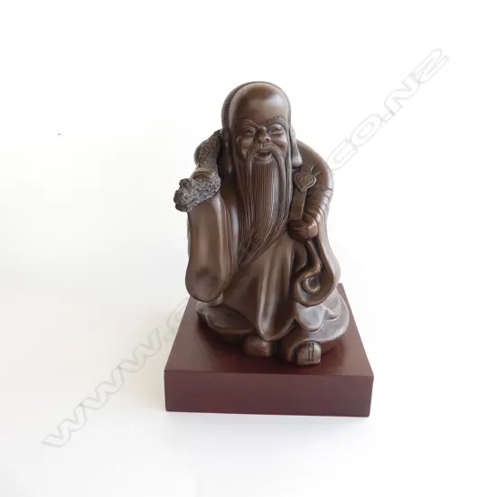 LG CHINESE YIXING FIGURE ON WOOD BASE H.290mm