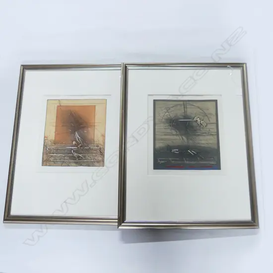 2 KARL FRED DAHMEN (GERMAN 1917-1981) COLOURED ETCHINGS; 'GRAFFITI' 1978 50/75 & OTHER 46/75 340x310mm