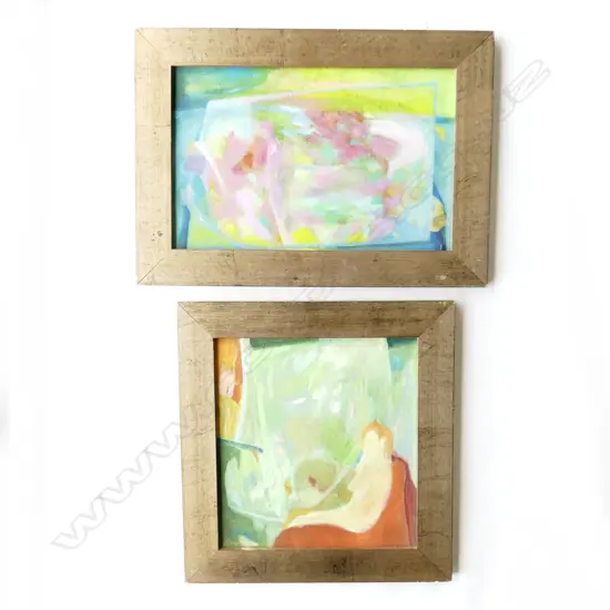 2 BERNARD WATERS (NZ b.1936) ABSTRACTS, 'THE RED SOFA', & UNTITLED, OIL ON BOARD 250x395mm