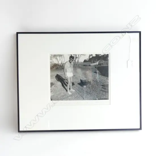 CLIVE STONE (NZ b.1950) 'MAN WITH BARBECUE AND SHADOW. 1984' GELATIN SILVER PRINT 1/10 1988 215x250mm