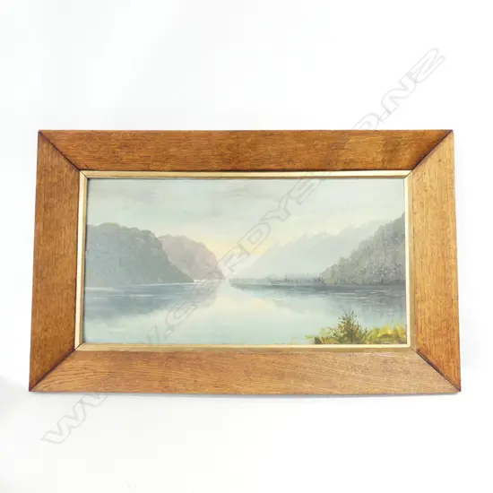 ARTIST UKNOWN; UNSIGNED COLONIAL LANDSCAPE OIL ON BOARD 295x570mm OAK FRAME