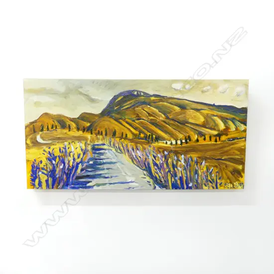 PAULINE BELLAMY OIL ON BOARD 'ROAD TO ST.BATHANS' 430 X 860mm