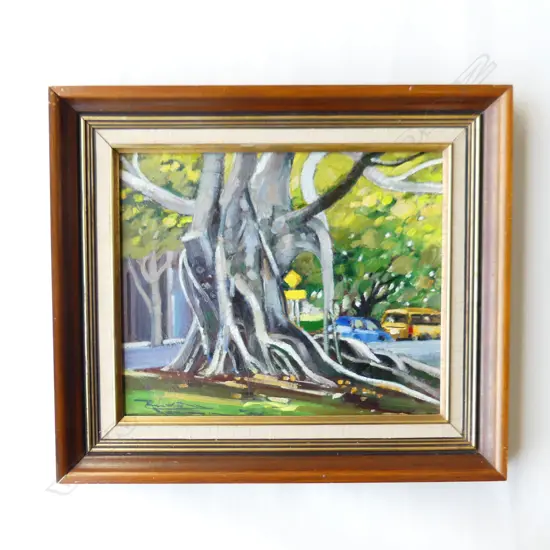 RUSSELL HOLLINGS PAINTING MORTON BAY FIG SYMONDS STREET  OIL ON CANVAS BD 2010 240x290mm