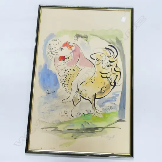 AFTER MARC CHAGALL WOMAN & ROOSTER WATERCOLOUR 880 x 570mm