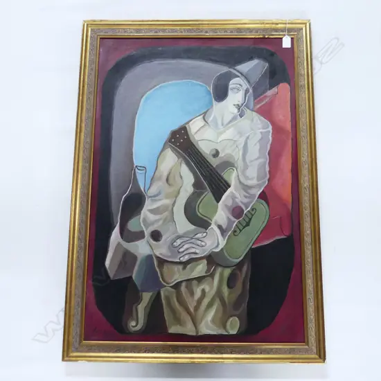 AFTER JUAN GRIS OIL ON CANVAS 'PIERROT WITH GUITAR' 900 x 600mm 