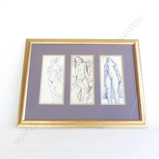 MALCOLM HARRISON, FEMALE NUDES TRIPTYCH INK ON PAPER 240x110mm each