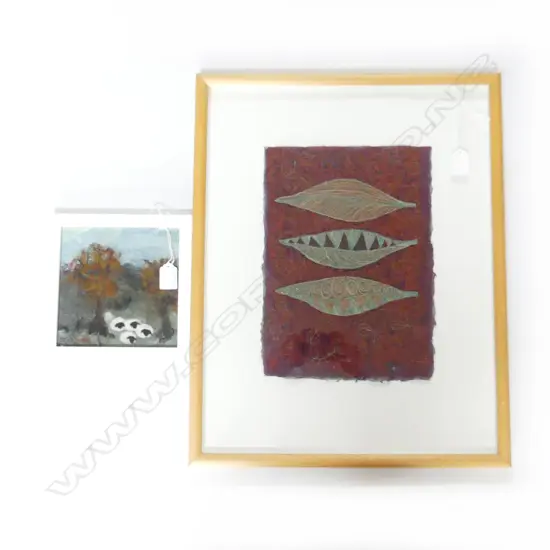 2 TEXTILE FRAMED ARTWORKS; MAREE GARSTANG 'Hidden Disquiet' 320 x 230mm + other smaller