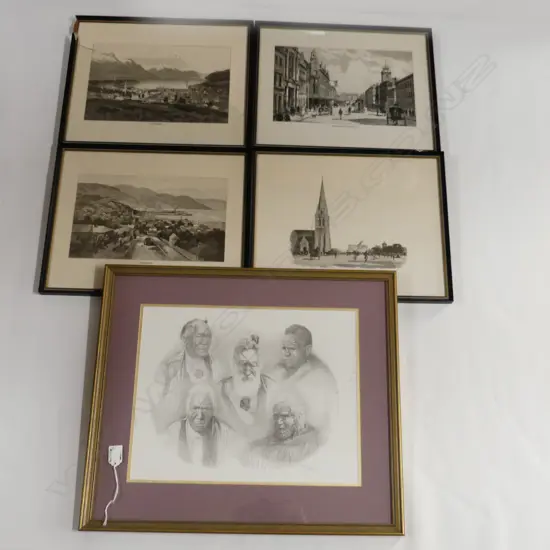 D.P FERRIS OKU TUPUNA MOARI CHIEFS PRINT 310X 410 MM +  4 SMALLER NZ SCENE PRINTS ONE A/F